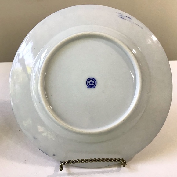 2 Vintage Nippon Salad Dessert Plates 7.5” Blue & White Porcelain Phoenix Bird - Picture 8 of 9